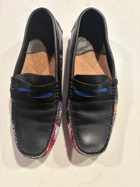 Robert Graham Black Sunbury Print Leather Penny Driving Loafers